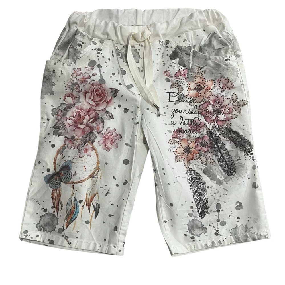 ANGELA MARA WHITE FLORAL SHORTS